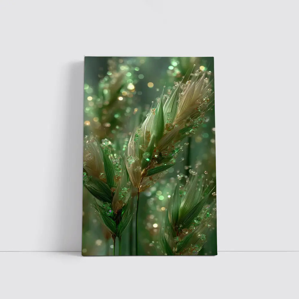 Crystal Wheat Stalks Green Bokeh Abstract