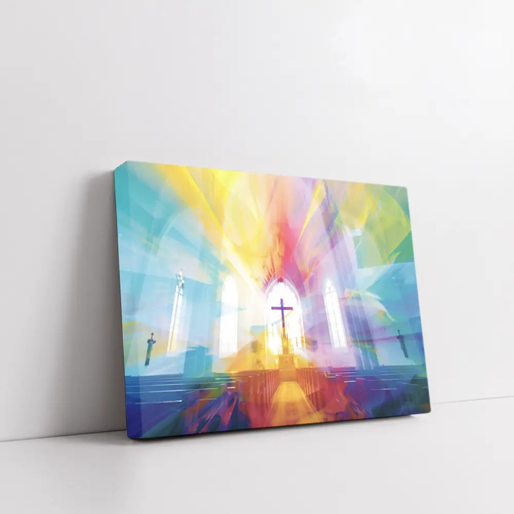Colorful Church Interior Cross Abstract Art