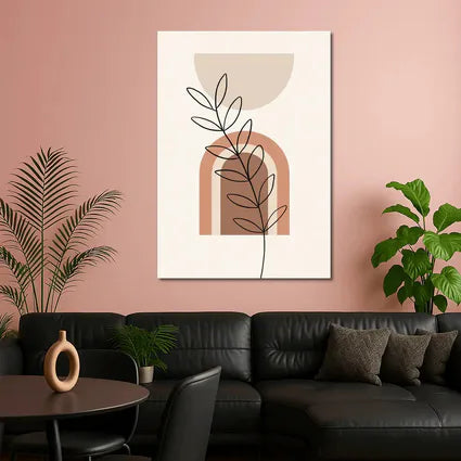 Boho Line Art Leaf Abstract Terracotta Arch