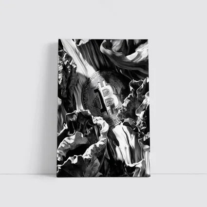 Bitcoin Coin Black White Abstract Art