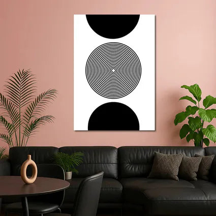 Black White Concentric Circles Minimalist Abstract Art
