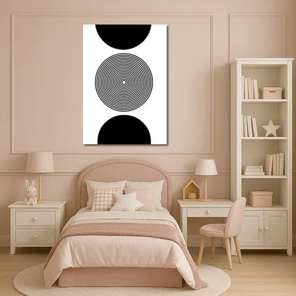 Black White Concentric Circles Minimalist Abstract Art