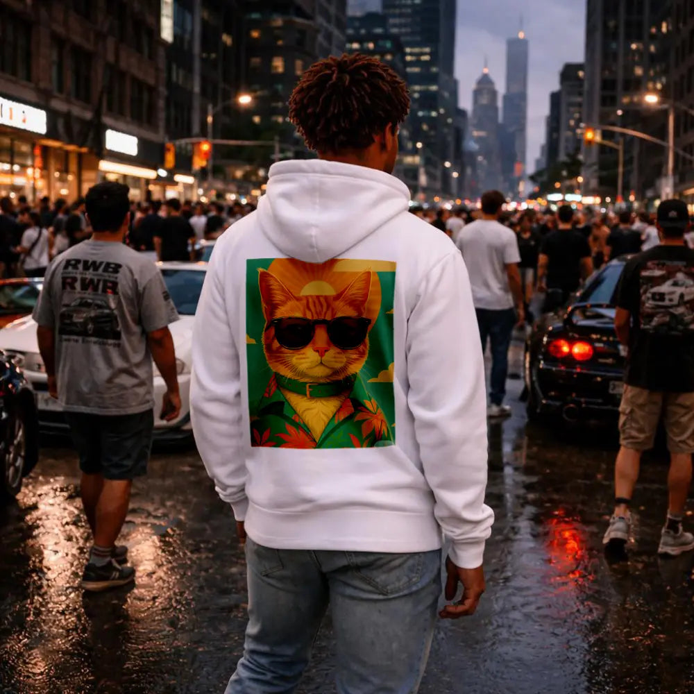 Cool Orange Cat Sunglasses Retro Summer Art Hoodie